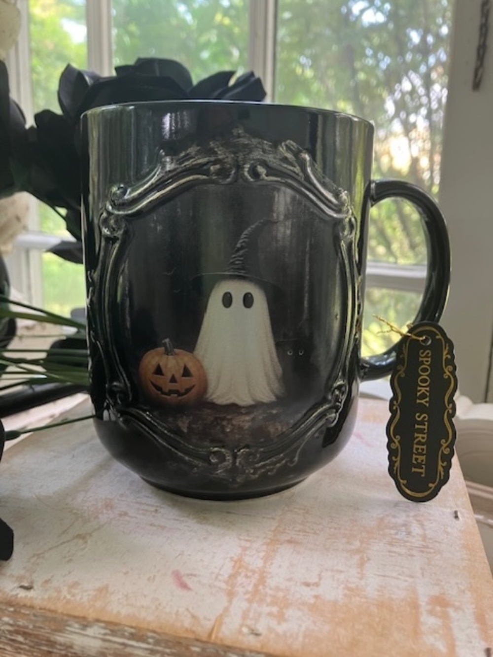 GOTHIC PORTRAIT  GHOST & Pumpkin Halloween Ceramic Mug